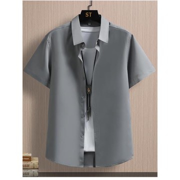 夏季男士短袖襯衫純色冰絲免燙上衣薄款寸衣青年商務休閑正裝襯衣