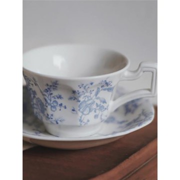 自留法式復古陶瓷杯碟中古藍色花卉好茶套vintage釉下彩咖啡杯碟