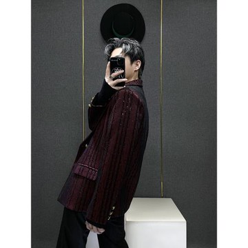 設計感小香風亮片西裝外套男生秋季新款痞帥炸街寬松潮牌新年男裝