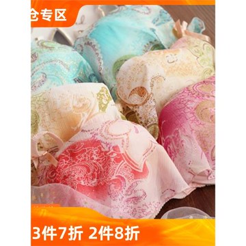 雪紡印花舒適可愛小尺碼薄款抹胸款聚攏文胸套裝甜美深v有鋼圈