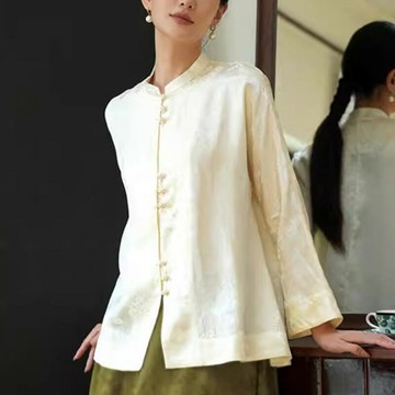 【巴黎精品】現貨+預購 襯衫長袖上衣-春季新中式提花寬鬆女裝a1gq70