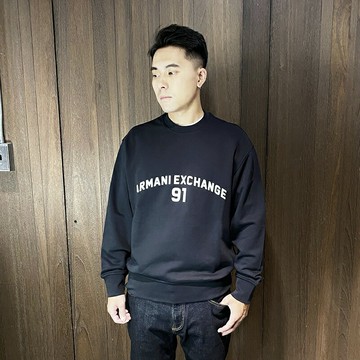 美國百分百【全新真品】Armani Exchange 大學T 毛巾布 棉質 AX 長袖上衣 logo 深藍 DD65