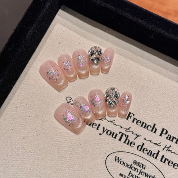 💟加一手工甲💅🏻【塞納河畔】手工穿戴甲氣質貼鑽顯白甲精靈晶石貓眼爆閃輕奢純手工穿戴甲 ROJY