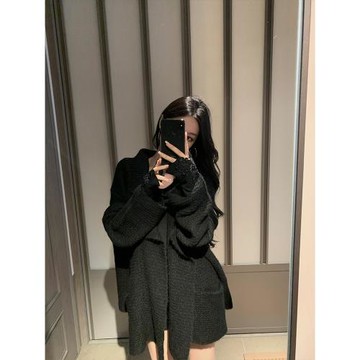 GYOKUU 黑色馬海毛薄款松弛感針織毛衣開衫外套