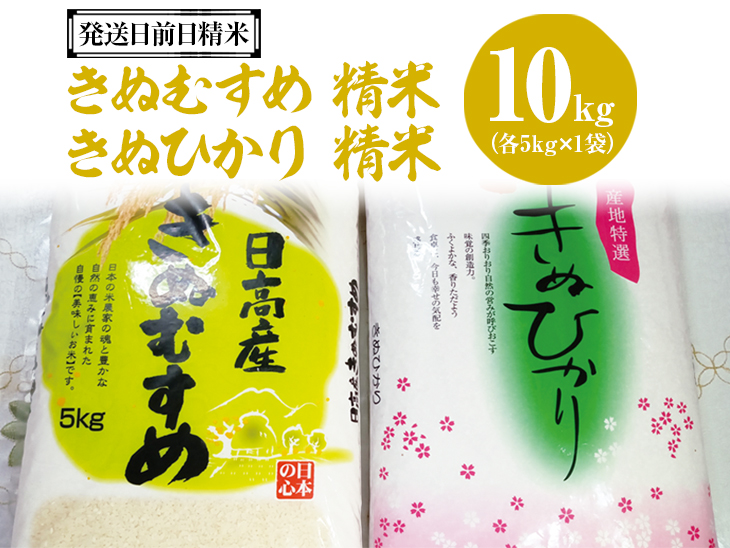 （発送日前日精米）きぬむすめ(精米　5kg)、きぬひかり(精米　5kg)◆ ※着日指定不可