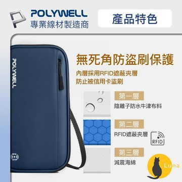 ฅ-Luna小舖-◕ᴥ◕ฅPOLYWELL 護照 信用卡 旅行 收納包 RFID防護層 收納袋 旅遊 出差 寶利威爾