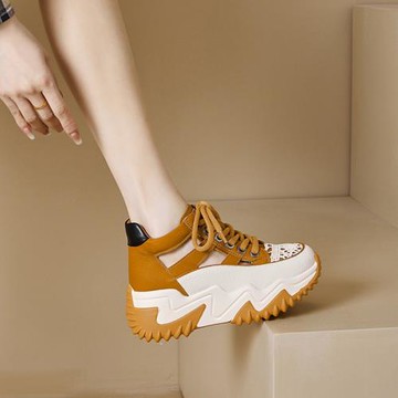 真皮高幫女鞋鏤空涼鞋女2025夏季新款百搭厚底透氣運動休閑鞋潮