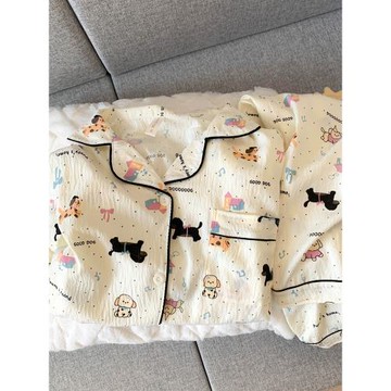 2025年新款睡衣女款春秋季純棉紗布長袖長褲日系ins小狗家居服夏