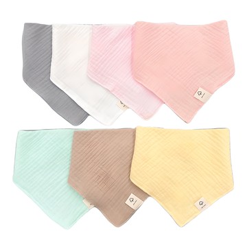 Luxurybaby 嬰幼兒4層紗布圍兜/圍巾 7件組  1組  7件  灰色 + 白色 + 粉色 + 粉橘色 + 綠色 + 棕色 + 黃色
