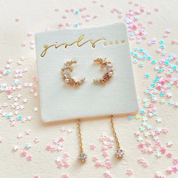 Girls Crew 鋯石月亮珍珠長鏈2戴式耳環