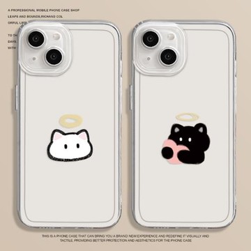 貓咪情侶適用蘋果15手機殼iphone16promax卡通14透明13mini高級感12男女11可愛8plus小貓黑貓x/xs/xr/8/7新款