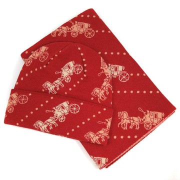 COACH 大馬車LOGO紅色羊毛帽子+圍巾組