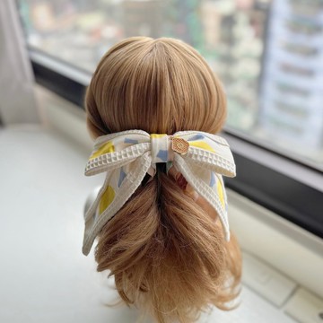 獨家日本棉麻布長尾蝴蝶結相交夾香蕉夾仙女夾髮夾-米色