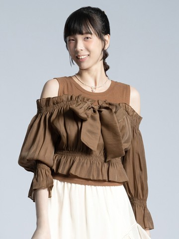 露肩蝴蝶結綁帶假兩件上衣(0S000011100) - earth music&ecology