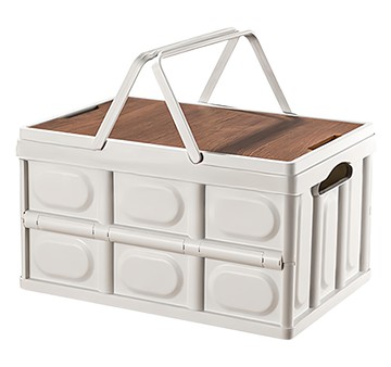 葉子小舖 手提木蓋露營摺疊箱 30L 白色  露營收納好幫手  1個