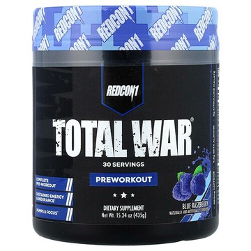 Redcon1, Total War®，鍛鍊前，藍樹莓味，15.77 盎司（447 克）