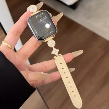 花瓣四葉草金屬拼接皮質錶帶 適用於Apple watch10 錶帶 iwatch錶帶 全系列通用錶帶 當季錶帶