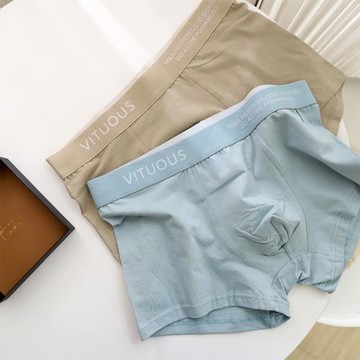 英倫儒雅男士內褲全棉透氣平角褲字母腰四腳褲頭清新淡藍
