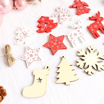 圣誕節裝飾品圣誕樹木質小掛件雪人麋鹿五角星球雪花ins原木配件