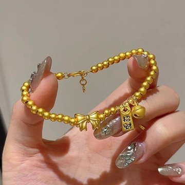 金店同款仿黃金色古法在逃公主蝴蝶結金珠手鏈鈴鐺招財蝴蝶結手飾
