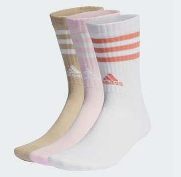 adidas ADIDAS 襪子 白粉沙色 三雙一組 長襪 中筒襪 IP2640