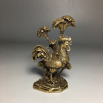 純銅雞小擺件官上加官公雞黃銅擺件實心書房桌面擺設文玩復古包漿