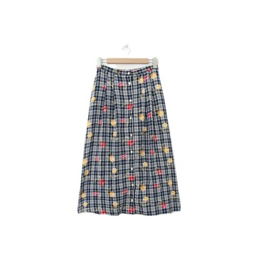 Back to Green-復古長裙 格紋 細緻花朵 M-27//vintage skirt