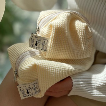 格子鬆餅小包 (奶油色)