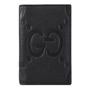 GUCCI Jumbo GG 大雙G LOGO壓紋荔枝皮革八卡卡夾(黑)