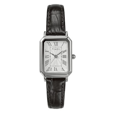 TIMEX  天美時  21毫米 矩形錶殼  極致優雅 鱷魚紋 天然皮革錶帶腕錶(白x黑 TXTW2Y00800)