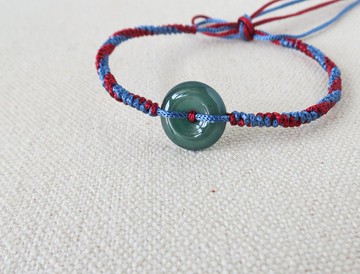 本命年【歲歲平安】冰藍雪花棉翡翠絲光編織手鍊*SS21*招財避邪