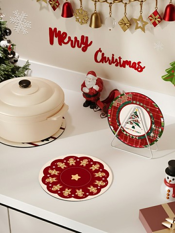 圣誕餐墊杯墊 碗盤墊吸水洗漱墊臺面隔熱防燙桌面杯墊盤子墊餐墊子【雲木雜貨】