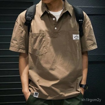🐱限時下殺🐱2025新款男裝美式休閒寬鬆T恤POLO衫男短袖夏季新款潮牌男襯衫領半袖上衣 設計感半袖上衣服 JD17