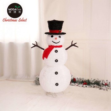 MODACore 摩達客 - 摩達客聖誕-中型白色絨毛彈簧摺疊雪人玩偶擺飾