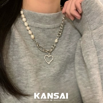 KANSAI 輕奢小眾珍珠愛心項鍊女 2024全新嘻哈辣妹風高級感鎖骨鍊配件 Y2K