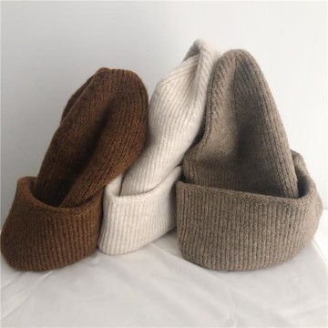 純色寬松針織帽男女高彈力毛線帽秋冬保暖套頭帽護耳帽子百搭冷帽