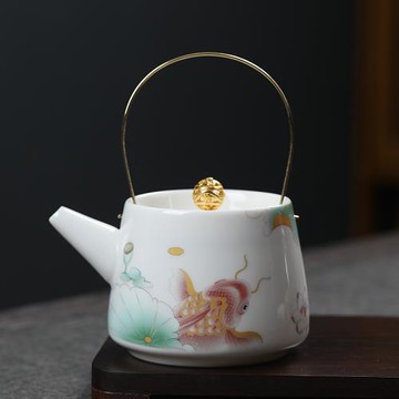 德化羊脂玉白瓷提梁茶壺泡茶壺陶瓷家用防燙水壺功夫茶具單壺單個