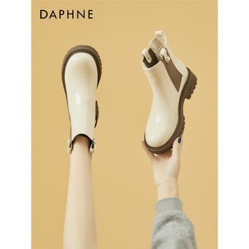 達芙妮英倫風馬丁短靴女2024年爆款秋冬季厚底短筒靴加絨切爾西靴