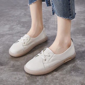 香港真皮小白鞋女2025新款春秋百搭懶人一腳蹬軟底孕婦鞋淺口單鞋