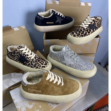 2026年秋冬新款豹紋厚底臟臟鞋做舊皮毛一體銀色羊毛星星小臟鞋女