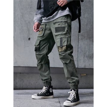 工裝褲男美式復古軍綠色重磅潮流機能痞帥九分褲機能風百搭束腳褲