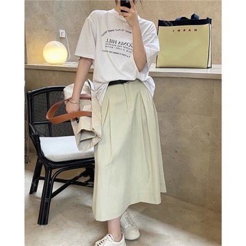 ALEI 秋冬新品極簡通勤廓形時髦雙褶西裝半身裙A字寬松薄款垂感