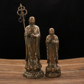 佛像 宗教擺件 家居擺件全銅地藏王菩薩佛光佛像九華山大愿菩薩站立地藏王佛黃銅客廳擺件