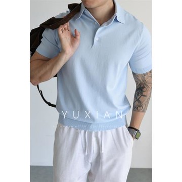 【80支長絨棉】意式天絲小中領翻領休閑商務針織Polo衫短袖T恤男