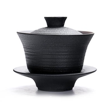 黑陶大號蓋功夫茶具三才碗黑禪風陶瓷三才杯茶碗泡茶蓋碗手抓壺