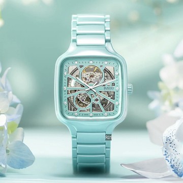 RADO 雷達表 廣告熱賣款 True Square真方鏤空松石綠陶瓷12真鑽款38㎜ R01 (R27176712)