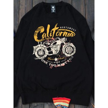 重磅美式復古阿美咔嘰純棉機車印花加厚水洗圓領套頭衫男衛衣外套