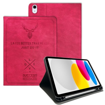 VXTRA 二代筆槽版 VXTRA 2022 iPad 10 第10代 10.9吋 北歐鹿紋平板皮套 保護套(蜜桃紅)