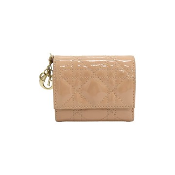 Dior 迪奧 米色漆皮 Lady Dior Lotus 三折 短夾 【二手名牌BRAND OFF】