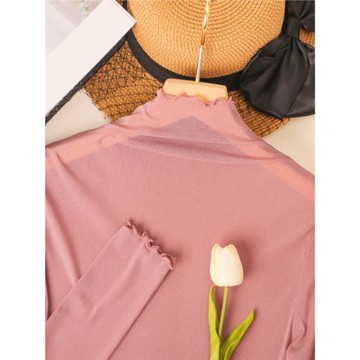 高領網紗打底衫女春秋冬透視透明內搭紗衣薄款高級感洋氣蕾絲上衣